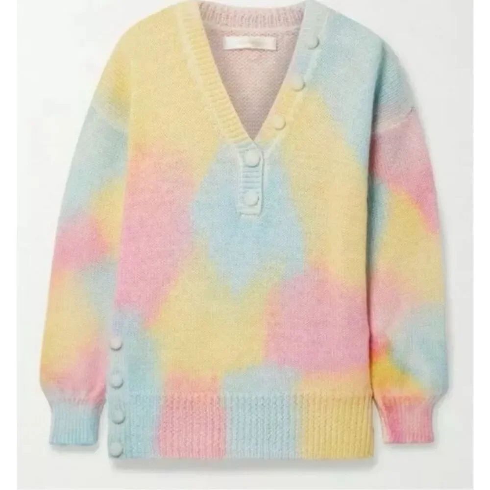 LoveShackFancy Naveen V-Neck Pullover Alpaca Blend Sweater in Tie Dye Fairy Tale